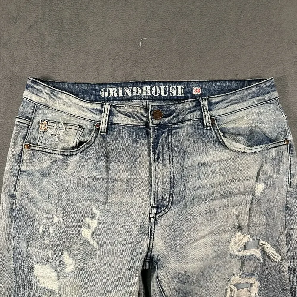 Grindhouse Denim Jeans Light Wash Men’s 38x33 Distressed Slim Fit Streetwear